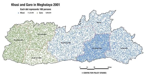 Distribution of the Khasi and Garo tribes across Meghalaya